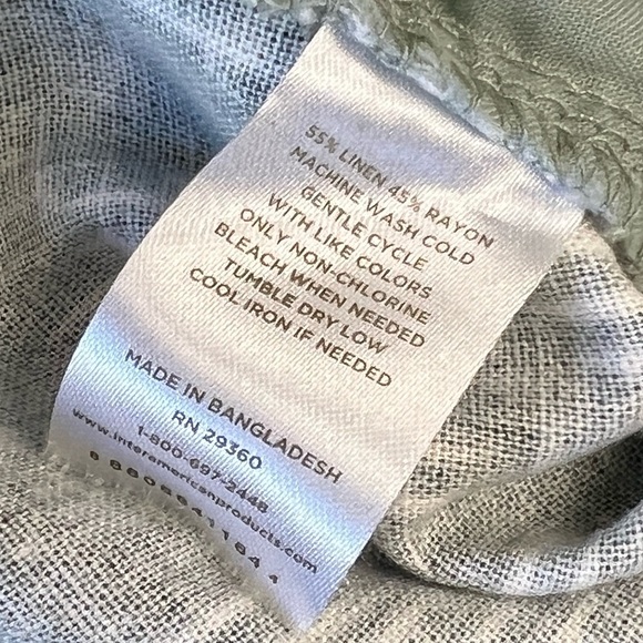 DIP Linen Rayon blend Beachy Ankle Pants. Green with leaf design Rope Tie Beach - Picture 5 of 10